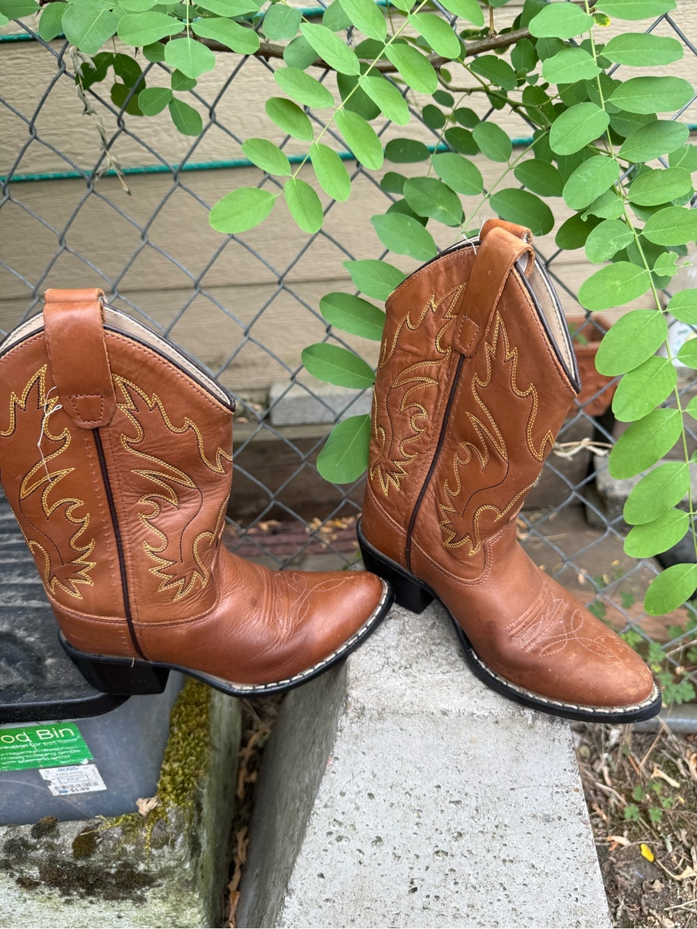 Old West jama India Kids Leather Western Cowboy Boots Tan Size 12